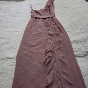 White by Vera Wang One Shoulder Ruffle Detail Gown "Quartz" Formal Evening Sz 4